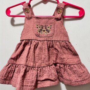 Nicole Miller Dusty Pink Baby Dress with Floral Embroidery